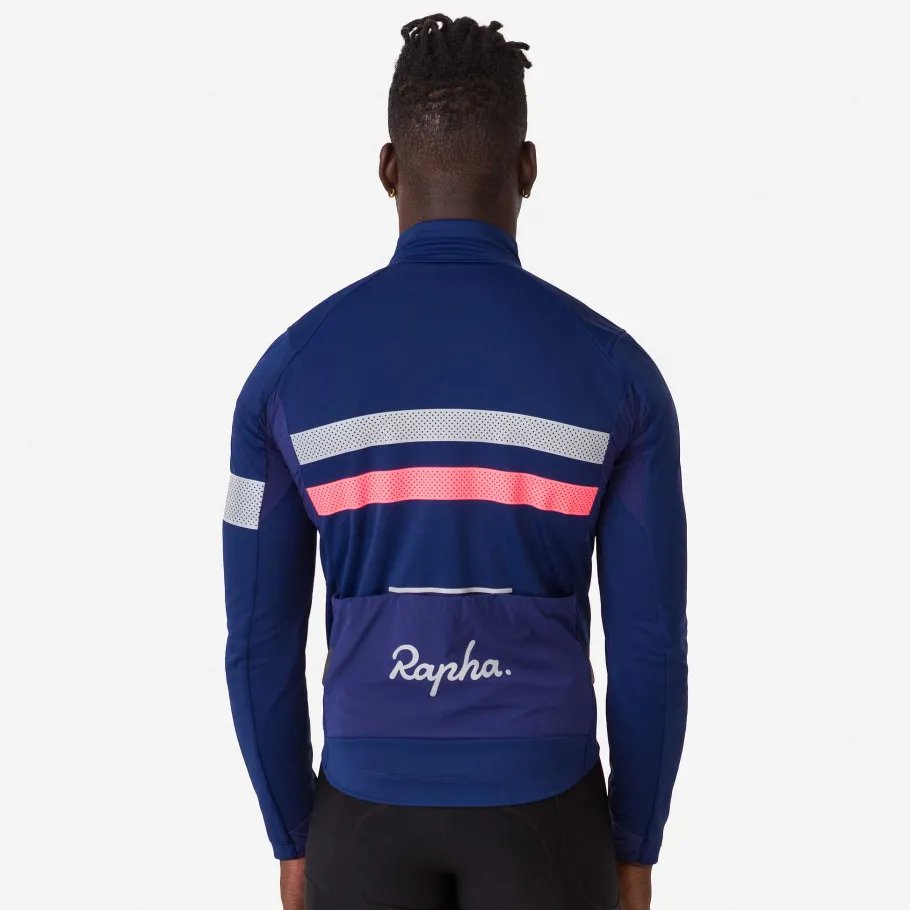 Best Sale Rapha Men'S Brevet Long Sleeve Gore-Tex Infinium Jersey Navy/Hi-Vis Pink