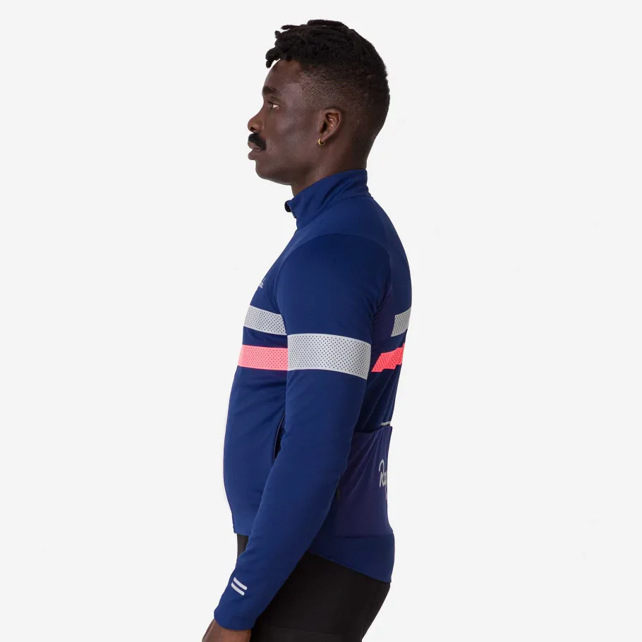 Best Sale Rapha Men'S Brevet Long Sleeve Gore-Tex Infinium Jersey Navy/Hi-Vis Pink