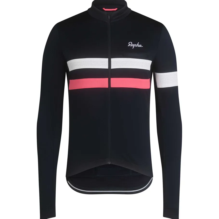 Sale Rapha Men'S Brevet Long Sleeve Jersey Dark Navy/High-Vis Pink/White