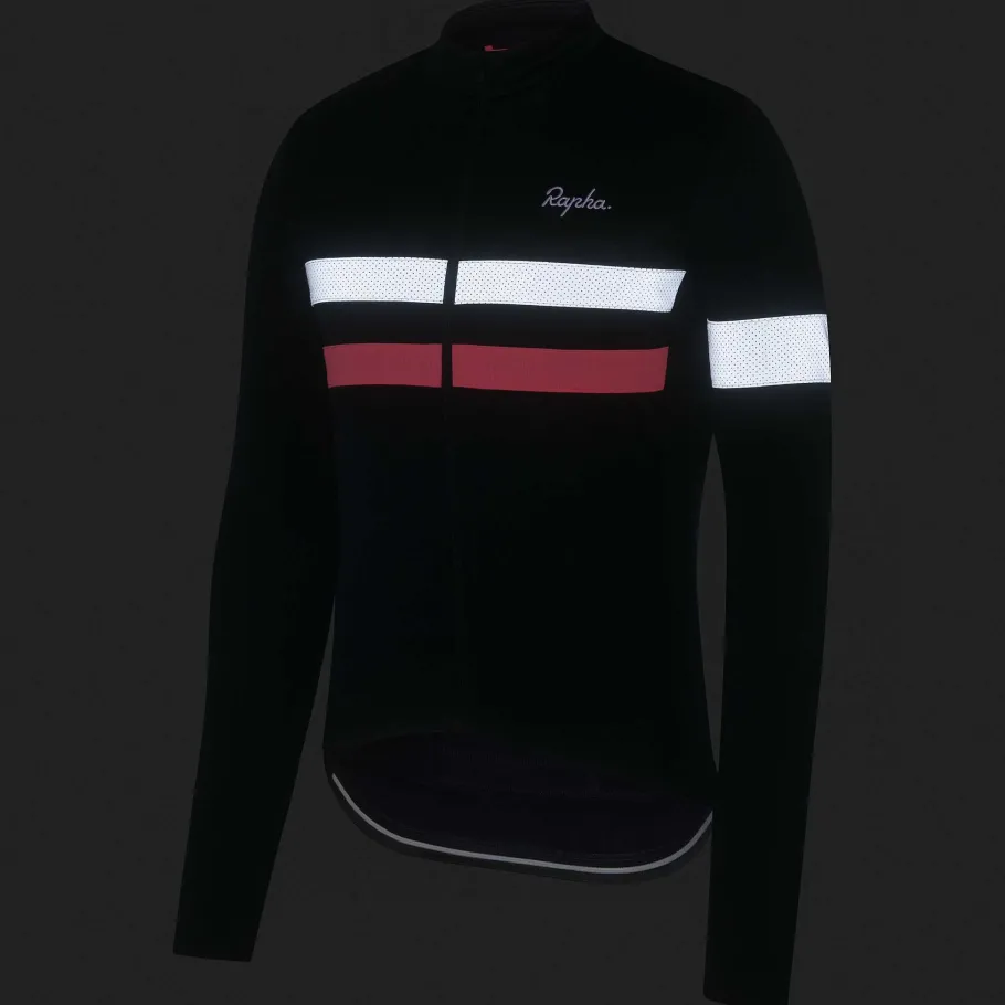 Sale Rapha Men'S Brevet Long Sleeve Jersey Dark Navy/High-Vis Pink/White
