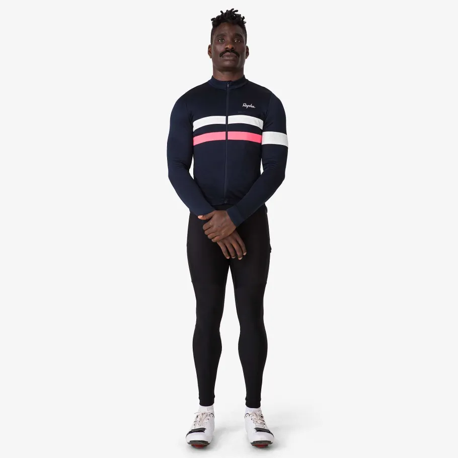Sale Rapha Men'S Brevet Long Sleeve Jersey Dark Navy/High-Vis Pink/White
