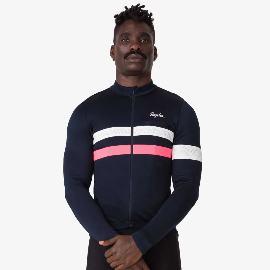 Sale Rapha Men'S Brevet Long Sleeve Jersey Dark Navy/High-Vis Pink/White