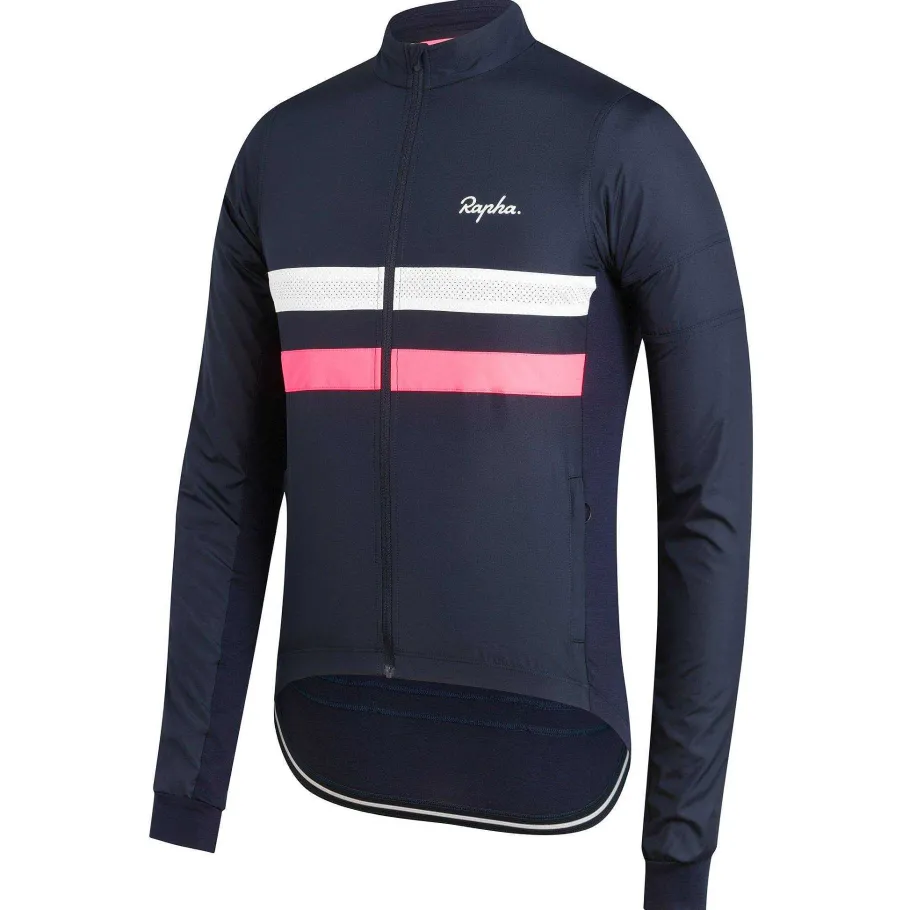 Clearance Rapha Men'S Brevet Long Sleeve Windblock Jersey Dark Navy/White