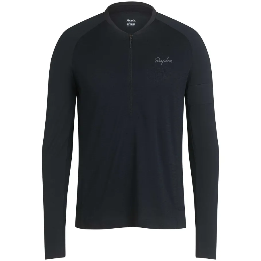 New Rapha Men'S Explore Long Sleeve Zip Neck Tech T-Shirt Black/Black