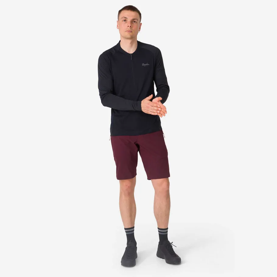 New Rapha Men'S Explore Long Sleeve Zip Neck Tech T-Shirt Black/Black