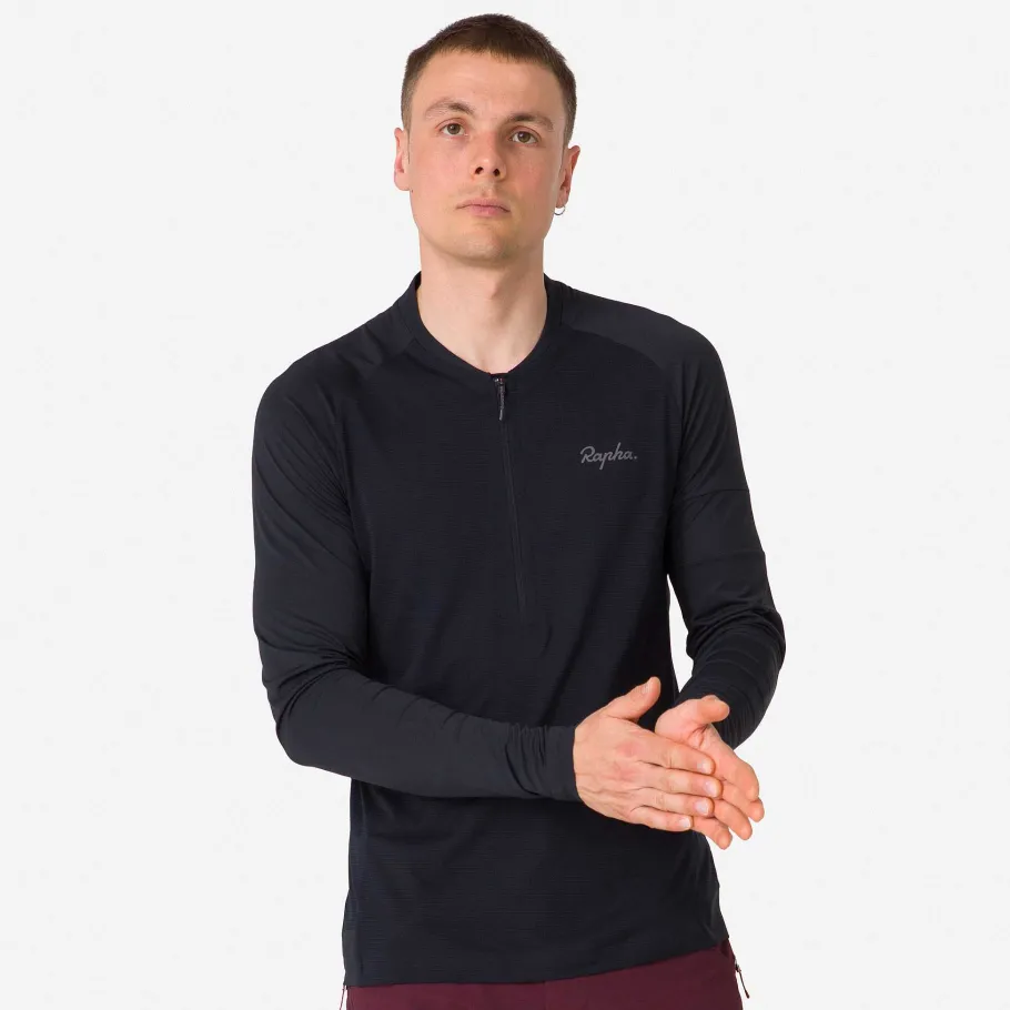 New Rapha Men'S Explore Long Sleeve Zip Neck Tech T-Shirt Black/Black