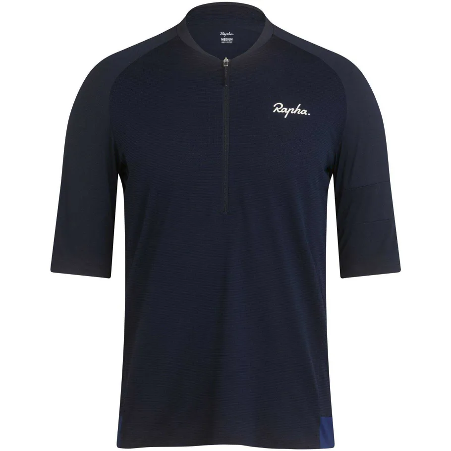 Sale Rapha Men'S Explore Zip Neck Technical T-Shirt Dark Navy/Off-White
