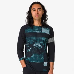Hot Rapha Men'S Printed Trail 3/4 Sleeve Jersey Black/Blue Green