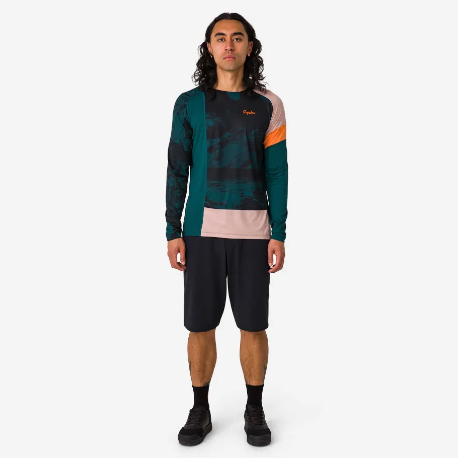 Sale Rapha Men'S Printed Trail Long Sleeve Technical T-Shirt Pistachio/Orange