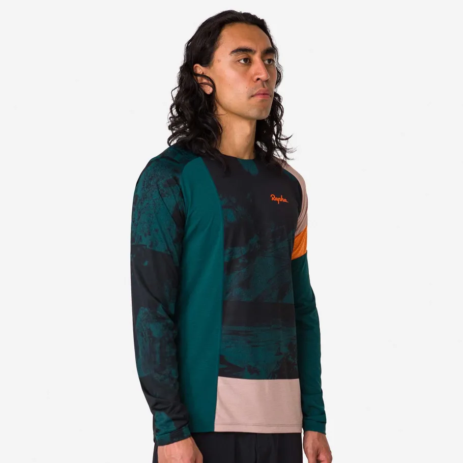 Sale Rapha Men'S Printed Trail Long Sleeve Technical T-Shirt Pistachio/Orange