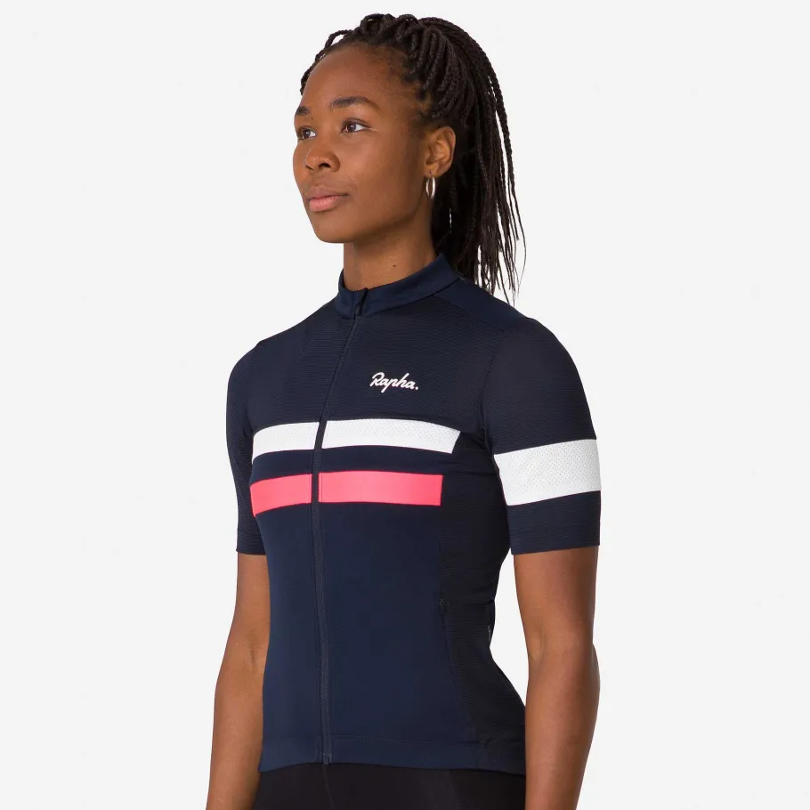 Best Sale Rapha Women'S Brevet Lightweight Jersey Dark Navy/High-Vis Pink/White