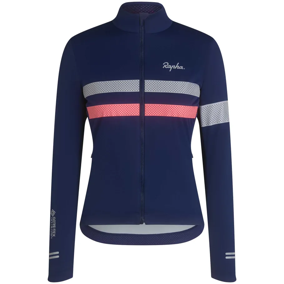 Flash Sale Rapha Women'S Brevet Ls Gore-Tex Infinium Jersey Navy/Hi-Vis Pink