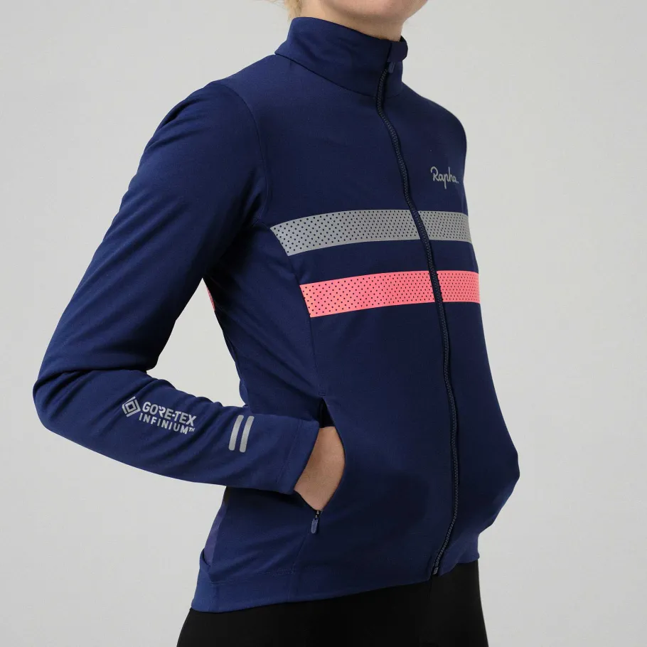 Flash Sale Rapha Women'S Brevet Ls Gore-Tex Infinium Jersey Navy/Hi-Vis Pink