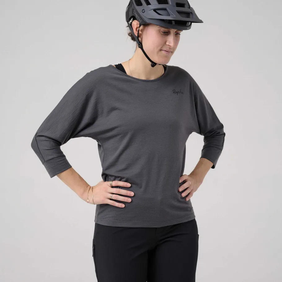 Cheap Rapha Women'S Trail Merino 3/4 Sleeve Top Dark Grey/Black